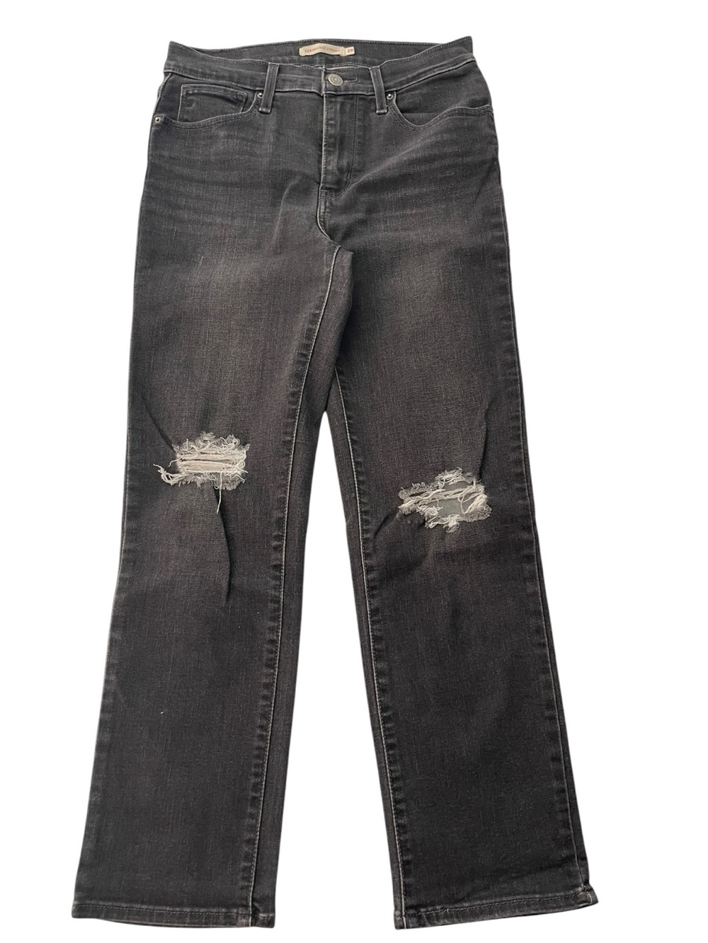 Levi’s 724 High Rise Straight Jeans Women’s 28 Black Distressed Stretch Denim
